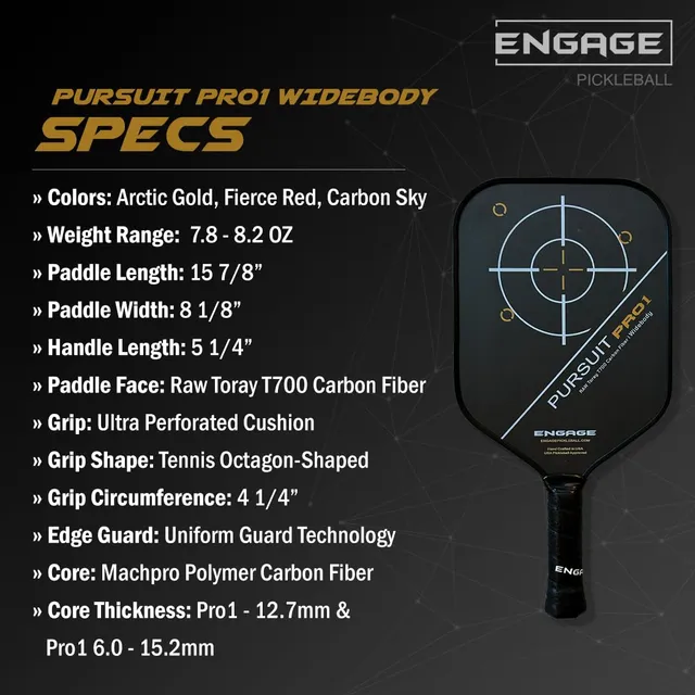 engage-pursuit-pro1-widebody-carbon-fiber-raw-pickleball-paddle-arctic-gold-wide image 1