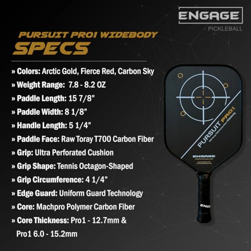 engage-pursuit-pro1-widebody-carbon-fiber-raw-pickleball-paddle-arctic-gold-wide image 8