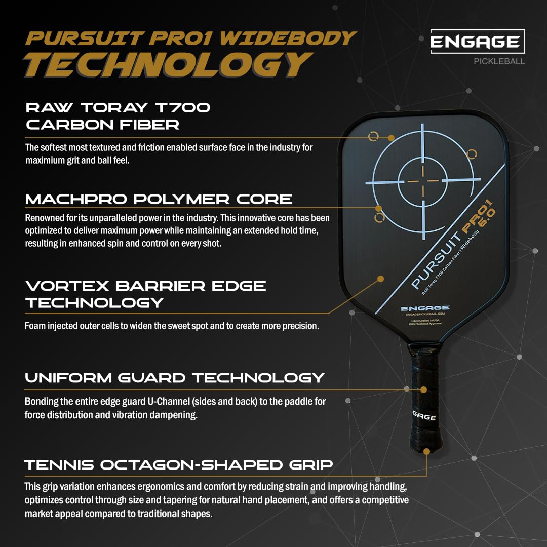 engage-pursuit-pro1-widebody-carbon-fiber-raw-pickleball-paddle-arctic-gold-wide image 2