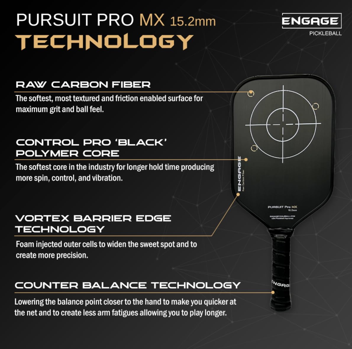 engage-pursuit-pro-mx-6-0-raw-carbon-fiber-pickleball-paddle-elongated-control-p image 4