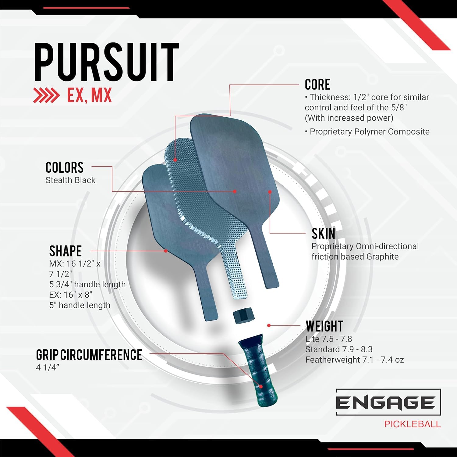 engage-pursuit-ex-graphite-pickleball-paddle-rough-texture-for-long-lasting-spin image 2