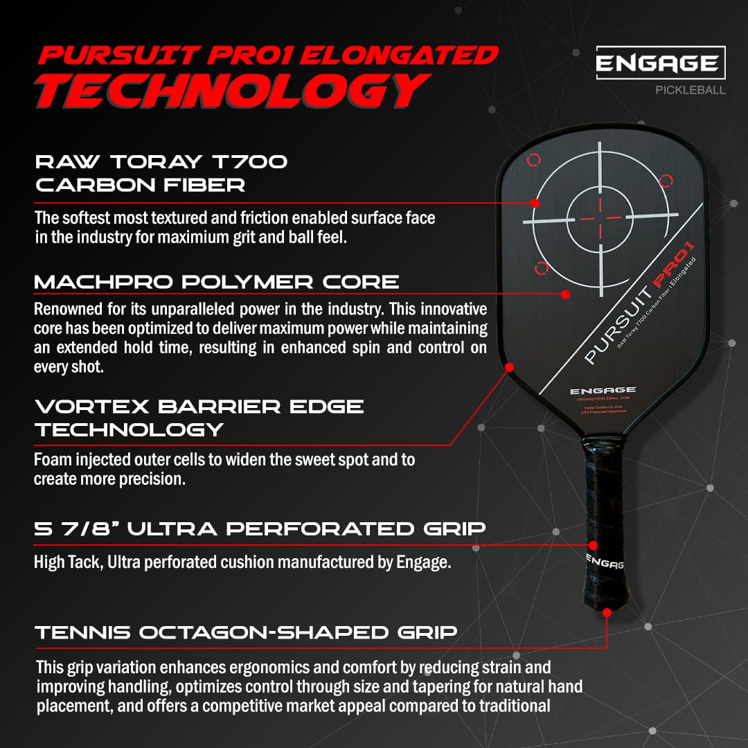 engage-pursuit-pro1-elongated-carbon-fiber-pickleball-paddle-fierce-red-elongate image 2