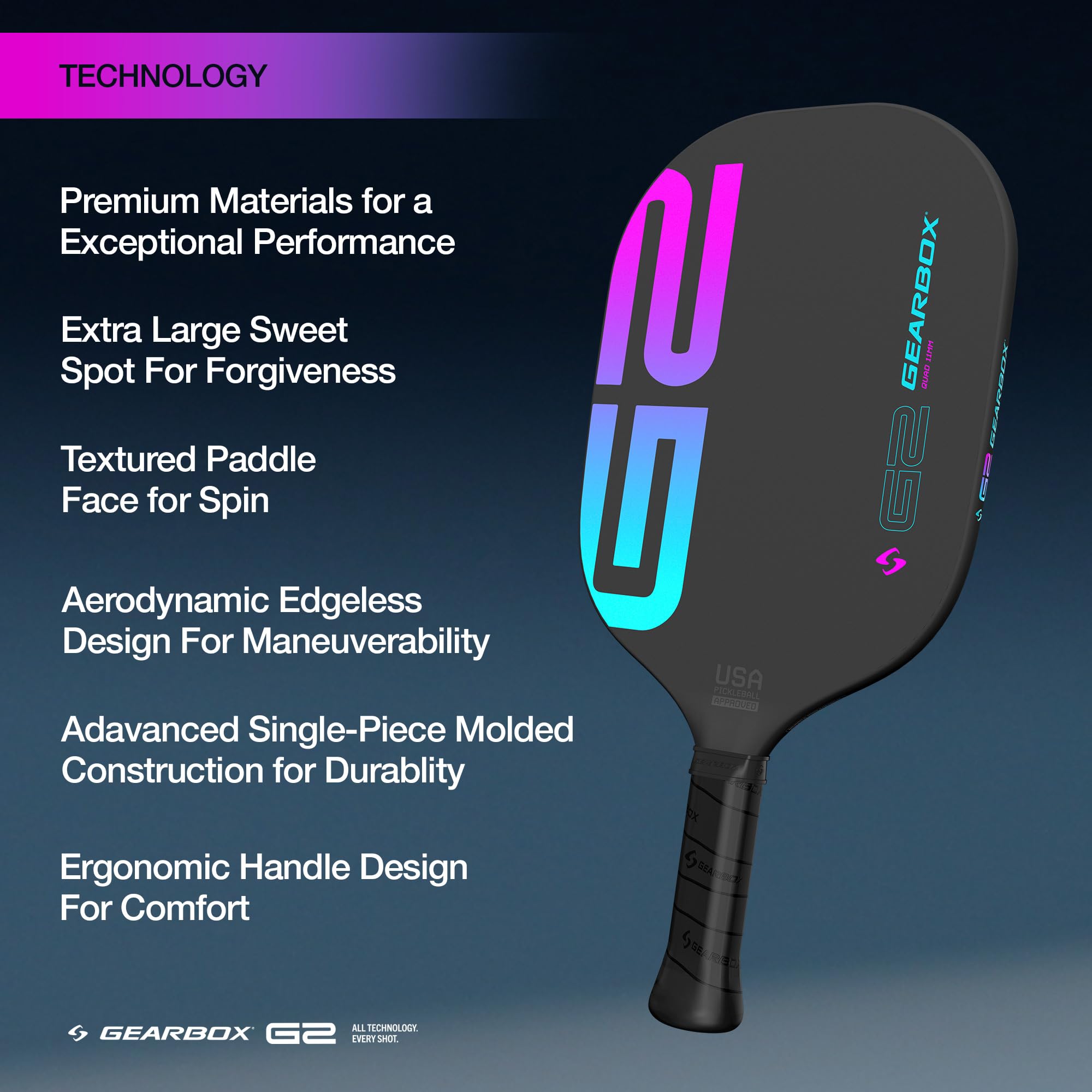 gearbox-g2-quad-pickleball-paddle-12mm-fiberglass-textured-surface image 4