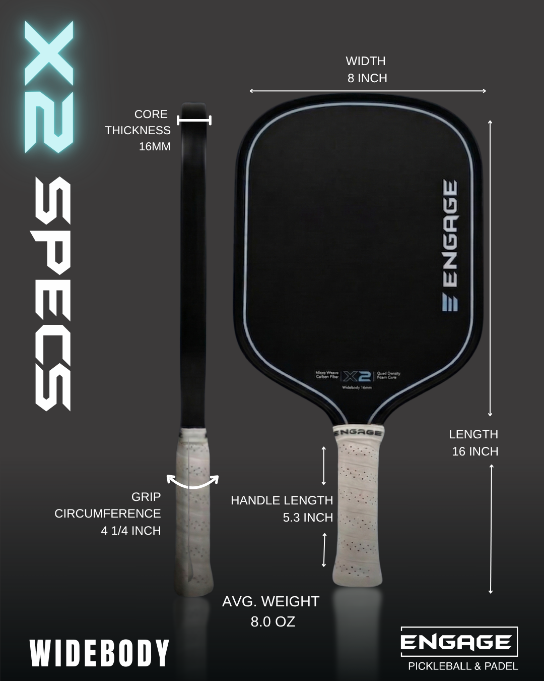 engage-x2-widebody-pickleball-paddle-100-foam-core-maximum-power-spin image 3