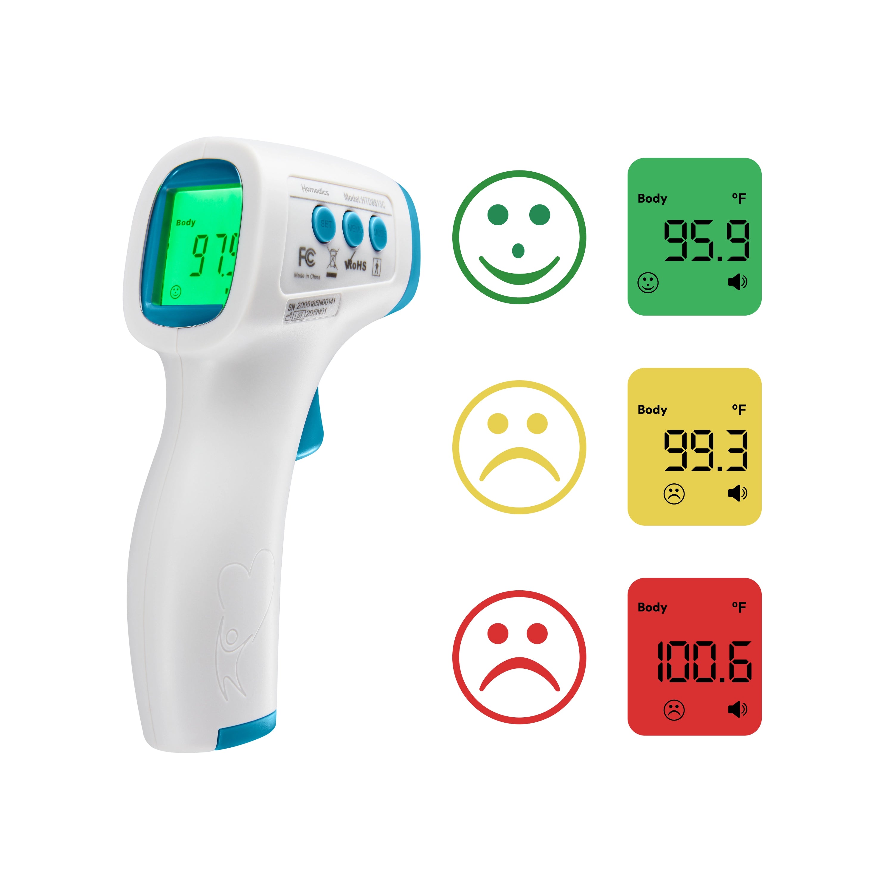 homedics-non-contact-infrared-body-thermometer-large-display-with-color-indicati image 2